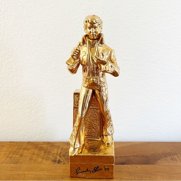 “Sincerely Elvis” 77 GOLD McCormick Empty Liquor Decanter Music Box Working - Picture 1 of 13